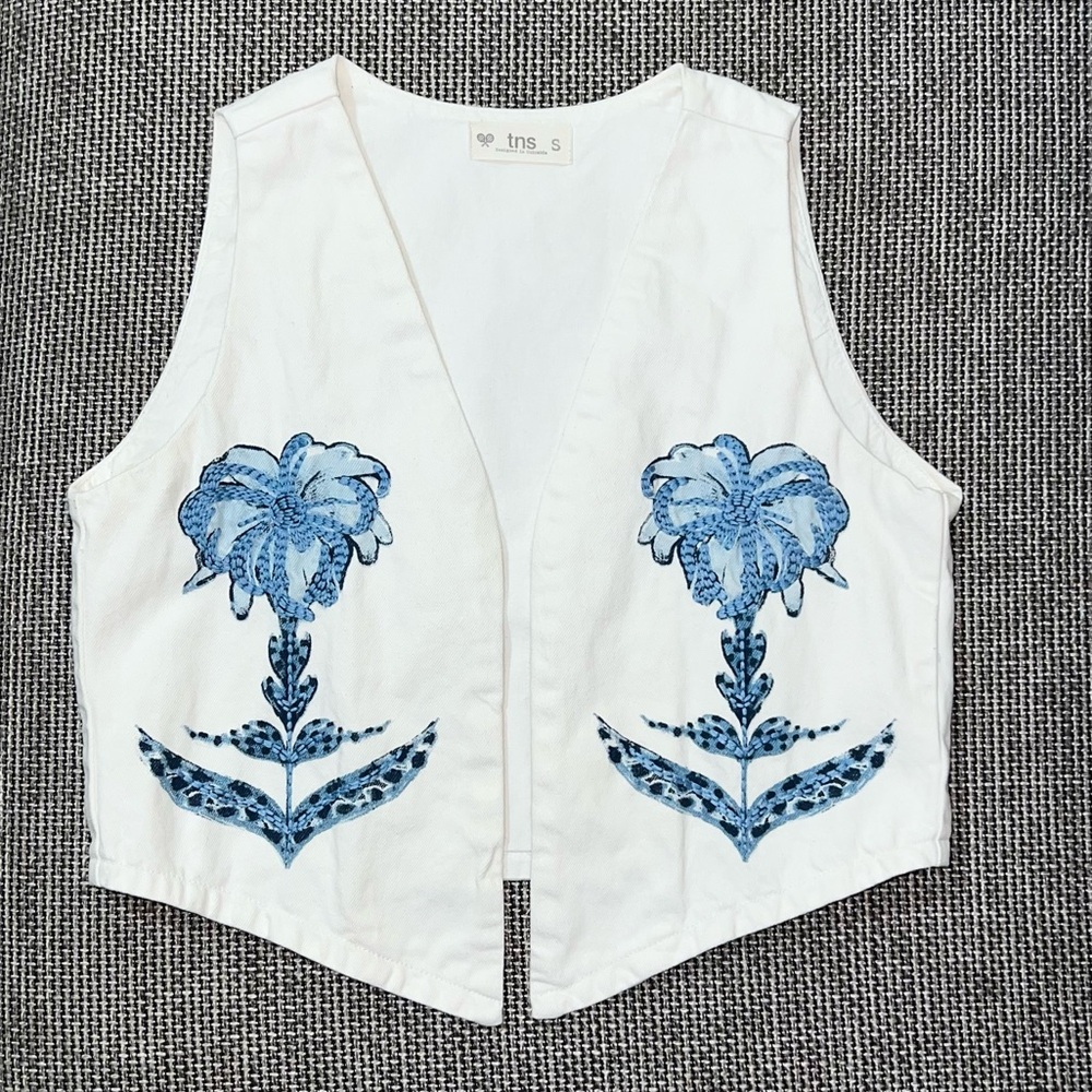 Denim Vest Top –White Cropped, Size S